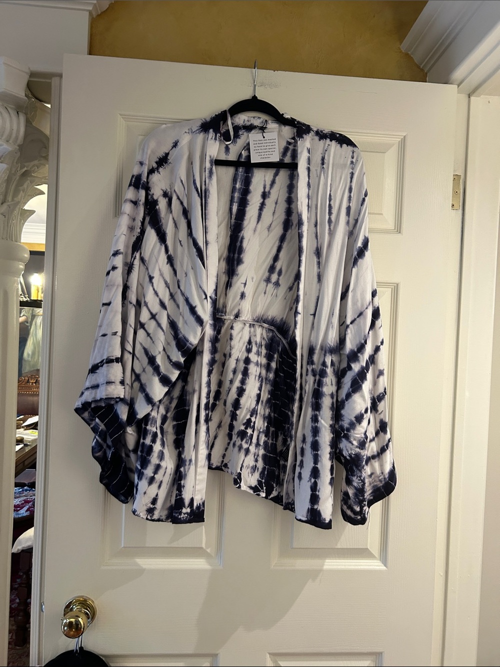Open-Front Tie-Dye Kimono Cardigan - Black & White